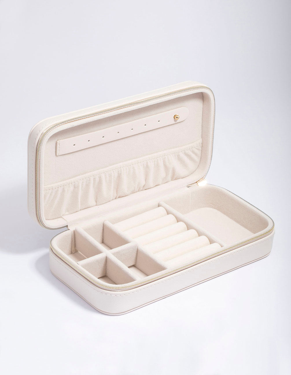 Cream PU Leather Rectangle Jewellery Box