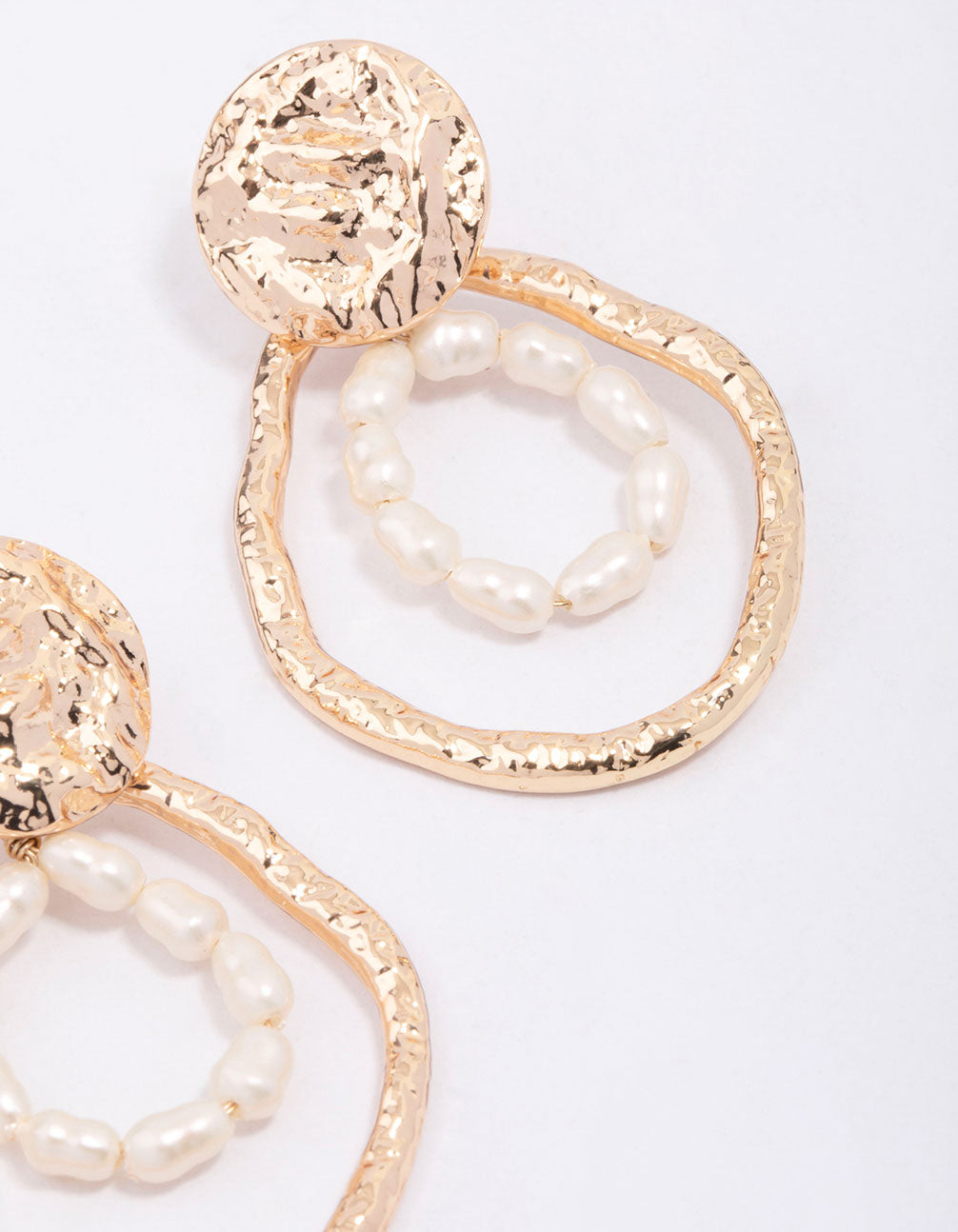 Gold Molten Pearl Drop Earrings