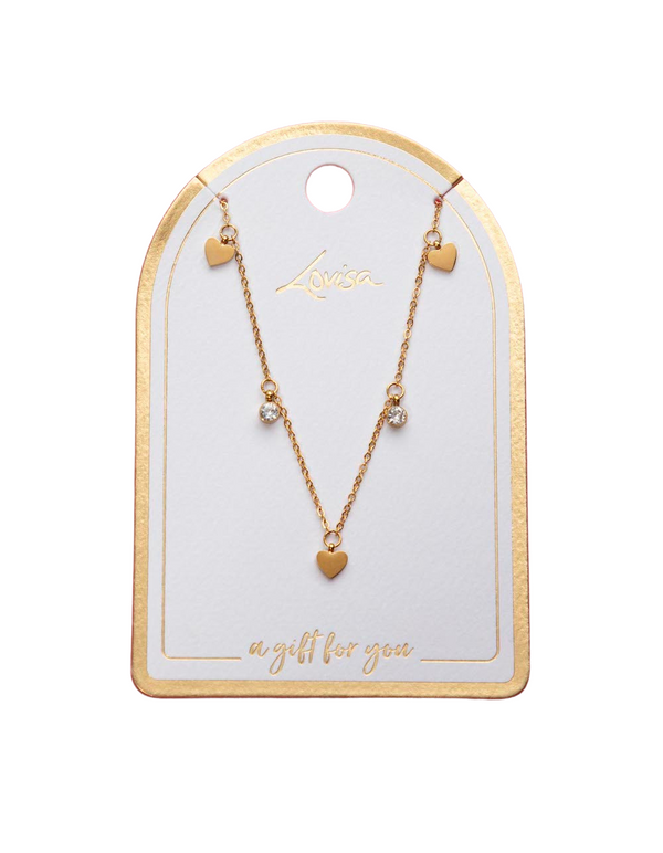 Waterproof Gold Plated Stainless Steel Diamante & Heart Necklace