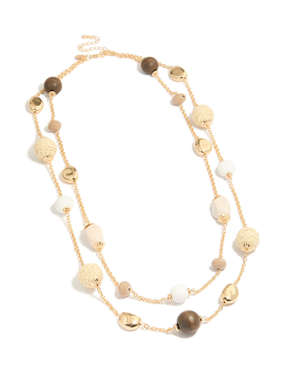 Gold Double Chain Beaded Necklace