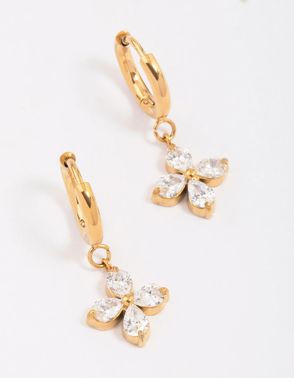Gold Plated Surgical Steel Flower Huggie Hoop Earrings