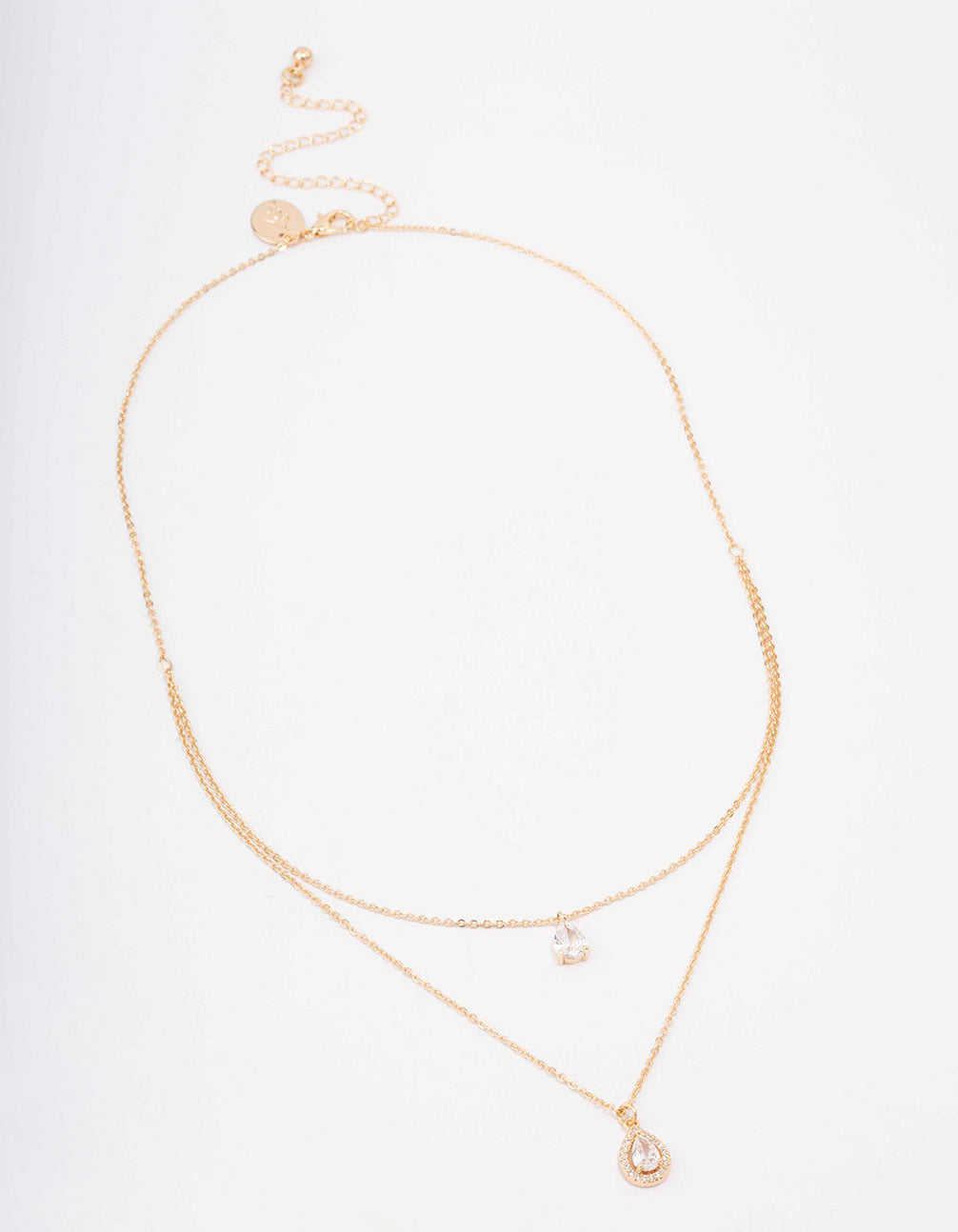 Gold Pear Halo Layered Necklace