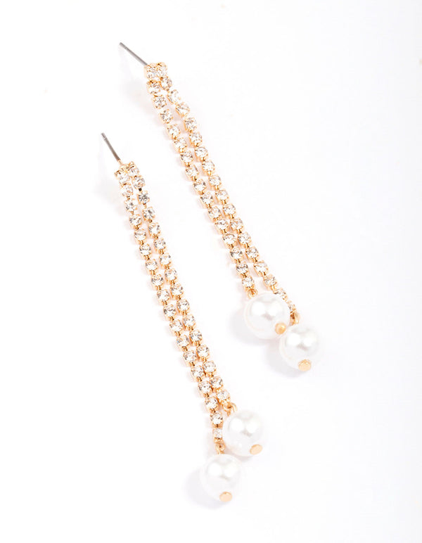 Gold Cup Chain Pearl Drop Earrings
