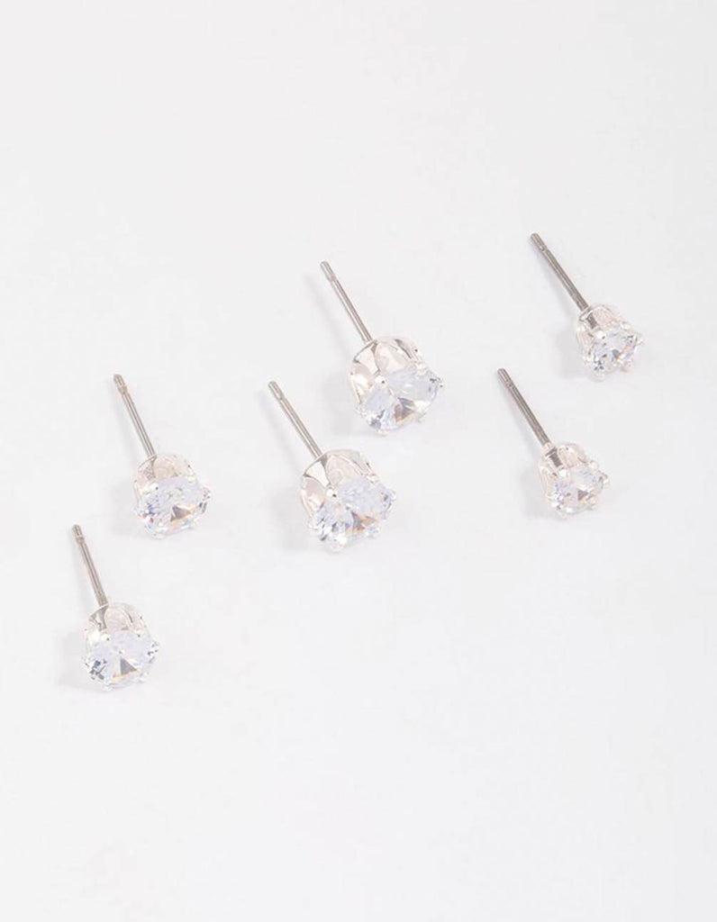 Silver Graduating Diamante Stud Earring 3-Pack