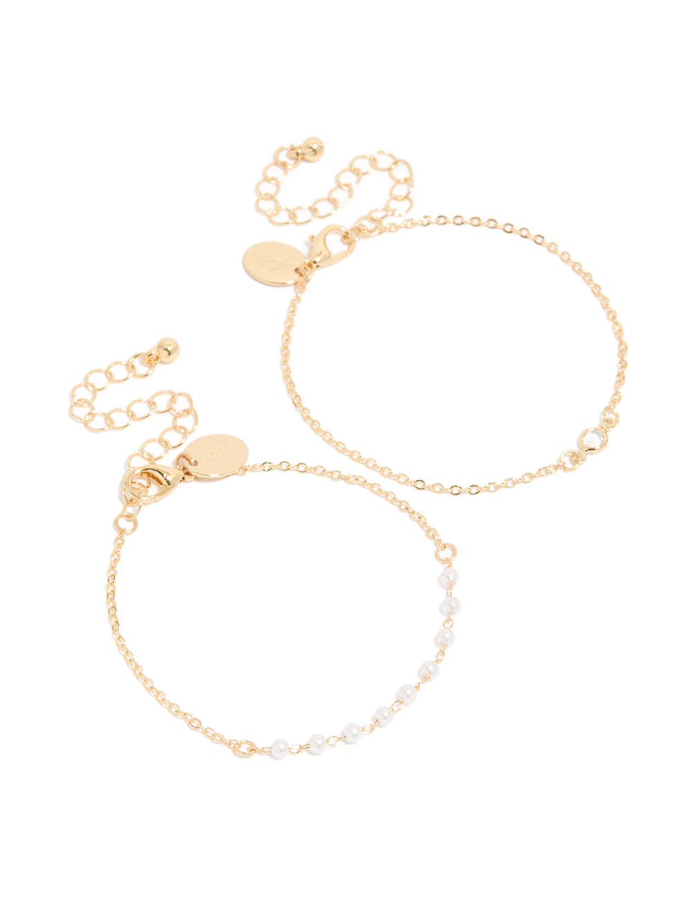 Gold Pearl Station Diamante Bracelet Pack