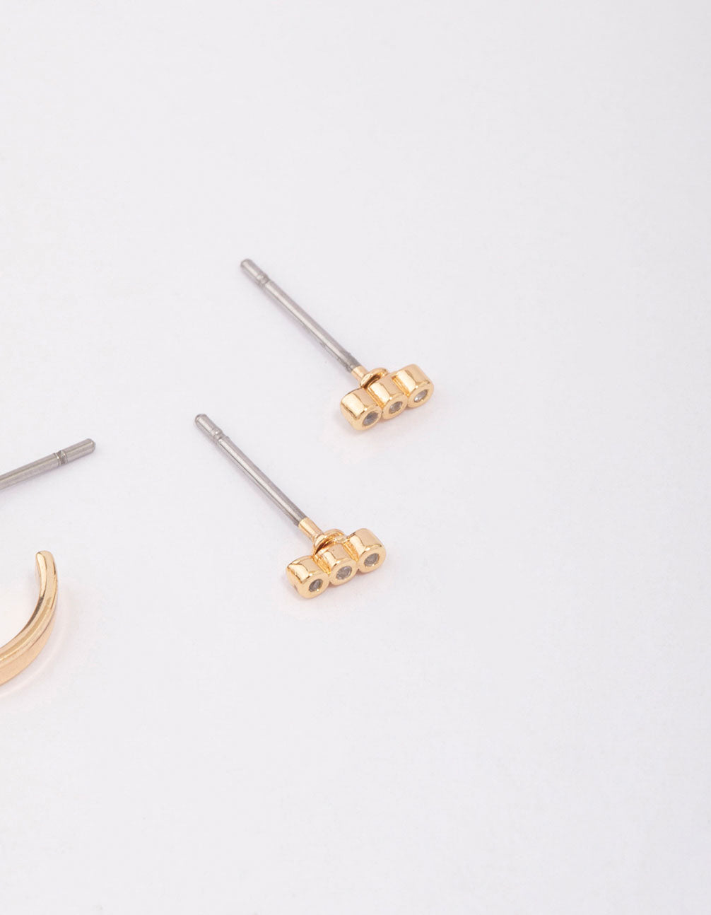 Gold Cubic Zirconia Huggie & Stud Earring 3-Pack