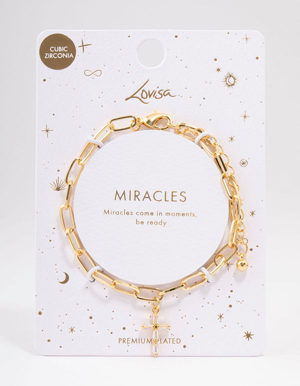 Gold Plated Cross Charm Chain Bracelet