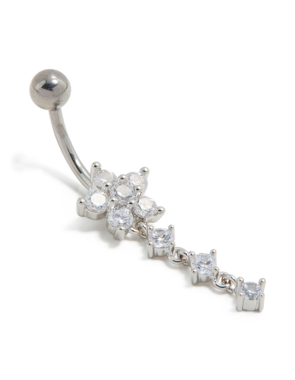 Titanium Cubic Zirconia Flower Triple Threadless Belly Bar