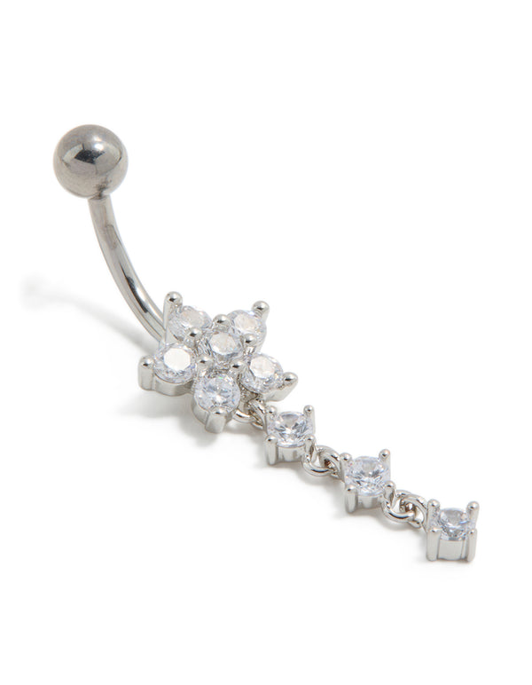 Titanium Cubic Zirconia Flower Triple Threadless Belly Bar