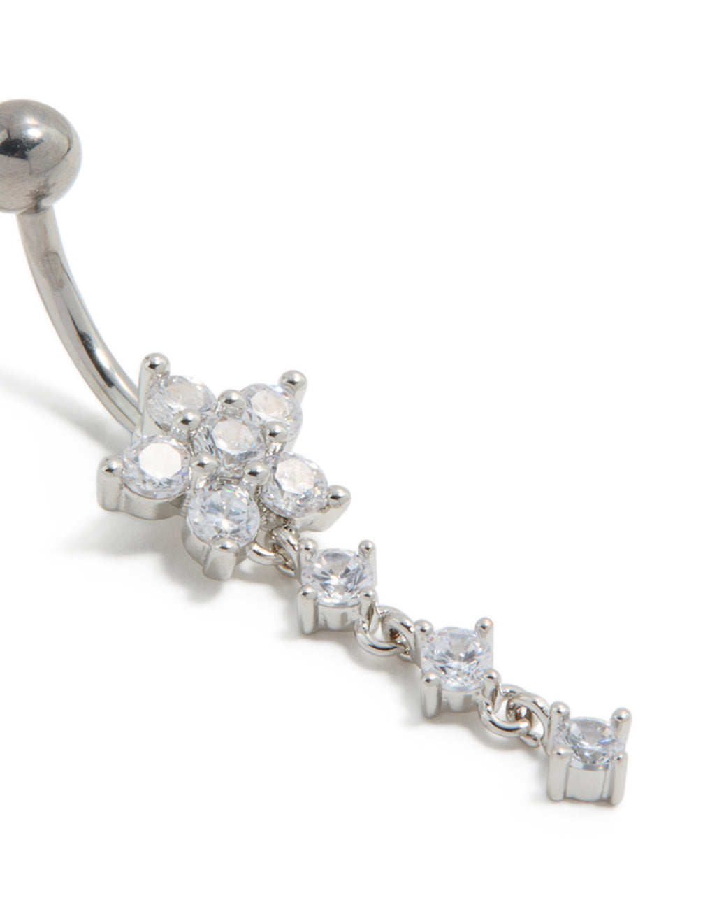 Titanium Cubic Zirconia Flower Triple Threadless Belly Bar