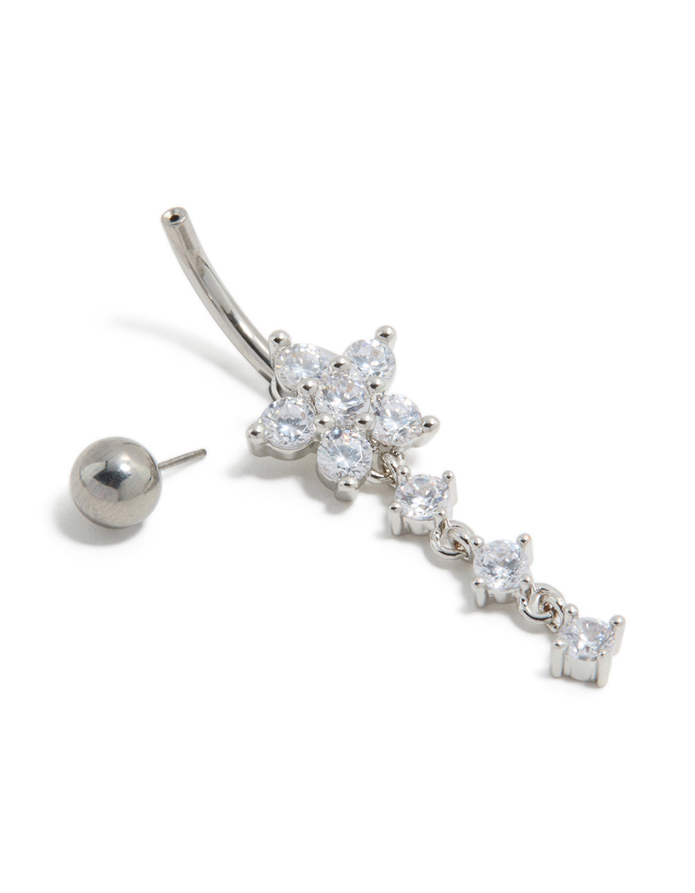 Titanium Cubic Zirconia Flower Triple Threadless Belly Bar