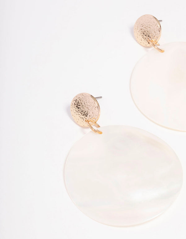 Gold Genuine Shell Disc Drop Earrings
