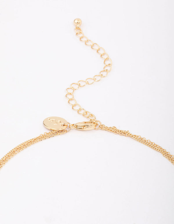 Gold Plated Brass Trio Pearl Baguette Layered Necklace