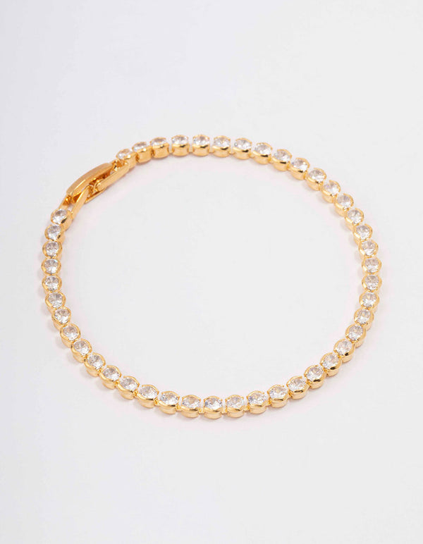 Gold Plated Brass Single Classic Tennis Bracelet