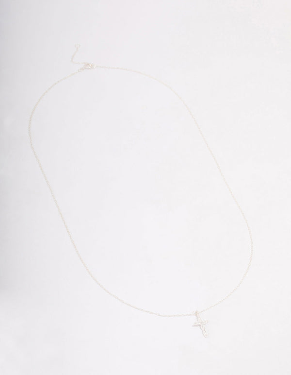 Sterling Silver Cubic Zirconia Marquise Cross Necklace