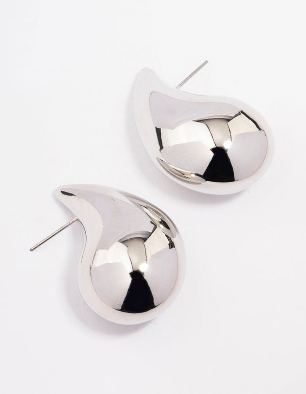 Silver Large Smooth Teardrop Earrings