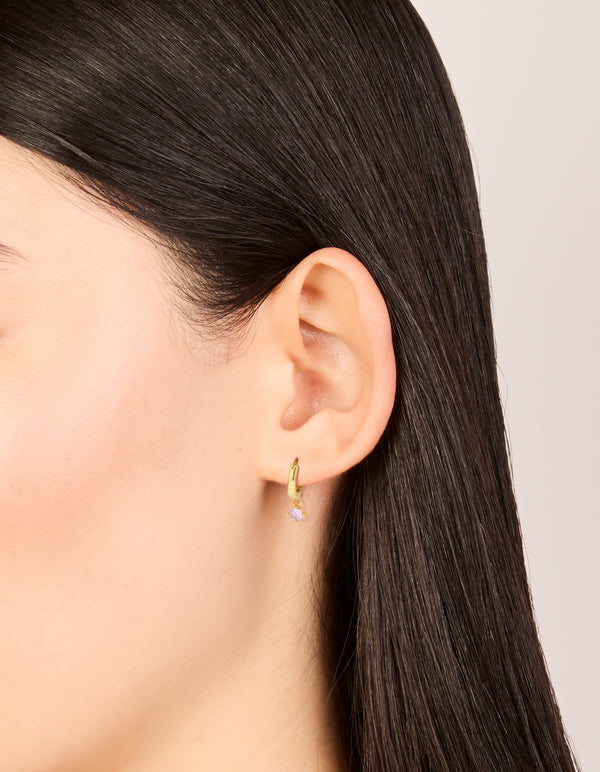 Gold Plated Sterling Silver Pink Cubic Zirconia Hoop Earrings