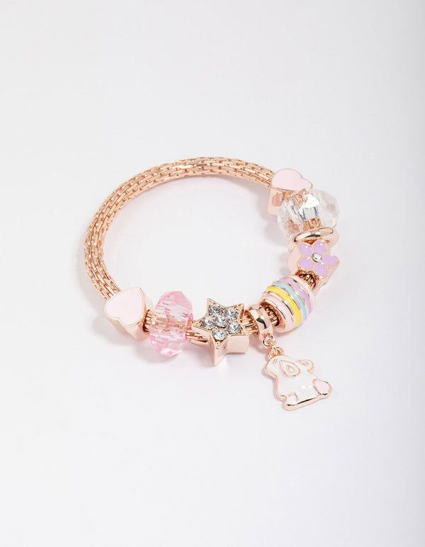 Kids Rose Gold Bunny Charm Stretch Bracelet