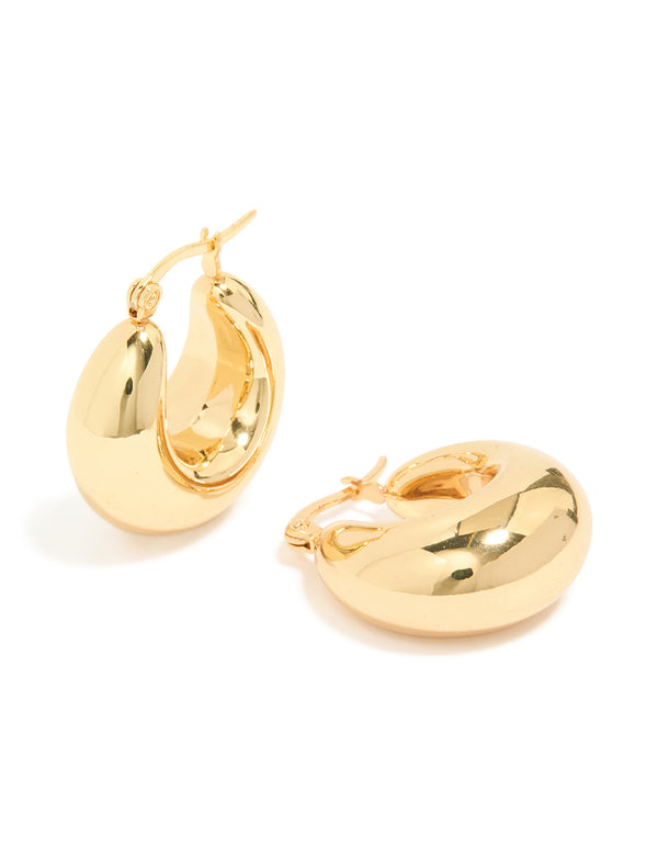 Featuring waterproof gold plated stainless steel full bubble hoop earrings front view