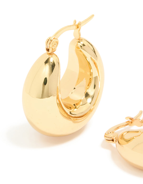 Crafted from waterproof gold plated stainless steel full bubble hoop earrings close up view