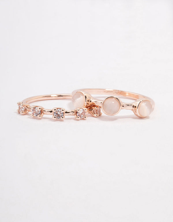Rose Gold Multi Stone Ring Stack Pack