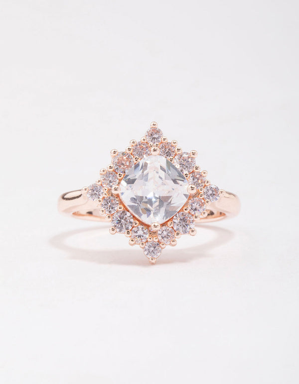 Rose Gold Cubic Zirconia Framed Square Ring