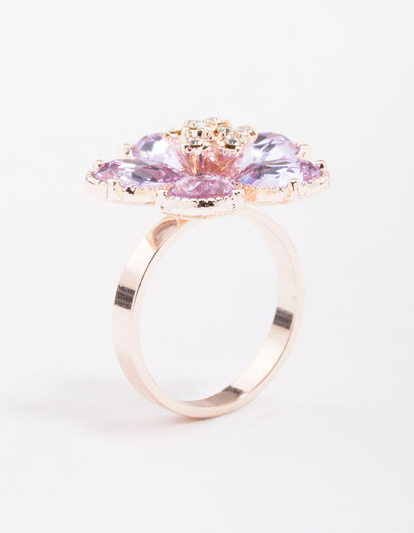 Stunning rose gold lilac flower petal ring front view
