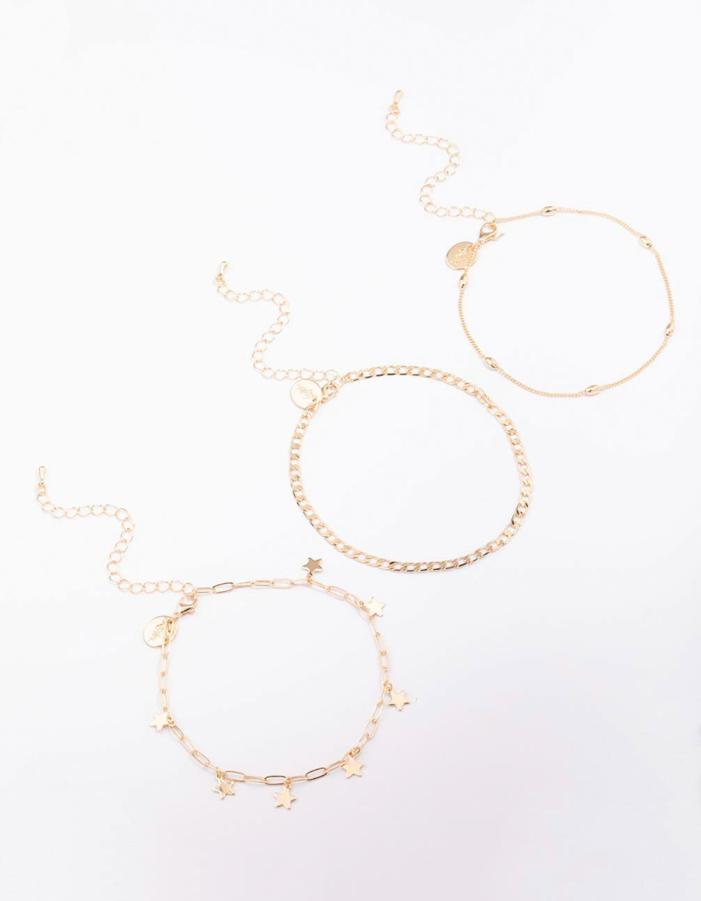 Gold Mixed Star Chain Anklet 3-Pack
