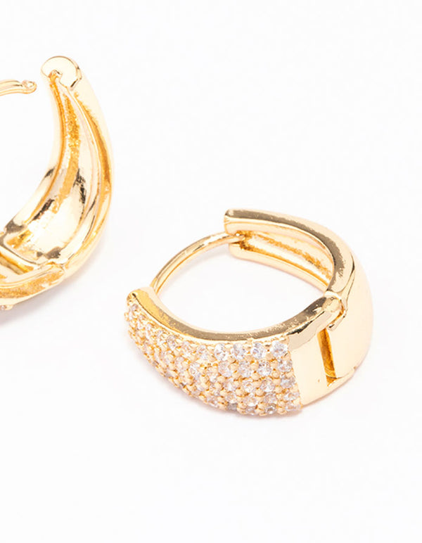 Gold Plated Pave Tapered Hoop Earrings