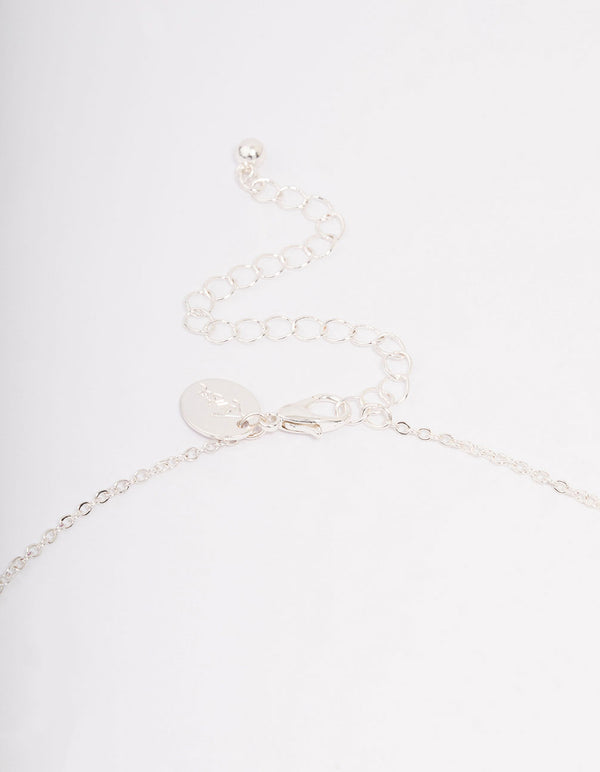 Silver Plated Cubic Zirconia Baguette Cross Pendant Necklace