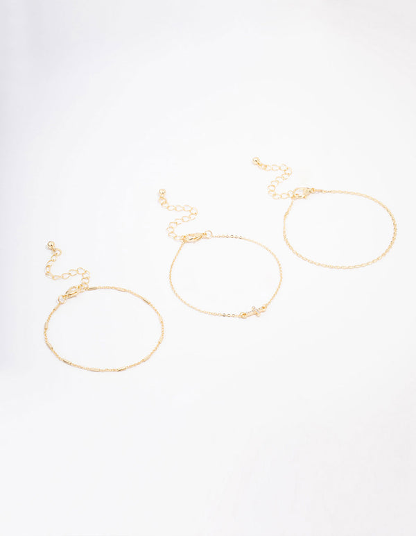 Gold Plated Diamante Cross Bracelet 3-Pack