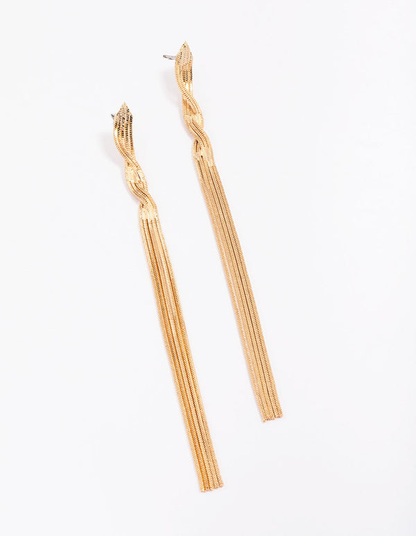 Gold Twisted Cup Chain Drop Earrings
