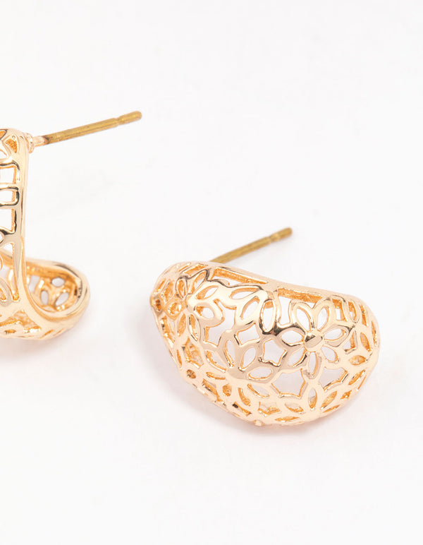 Gold Intricate Cut-Out Teardrop Hoop Earrings