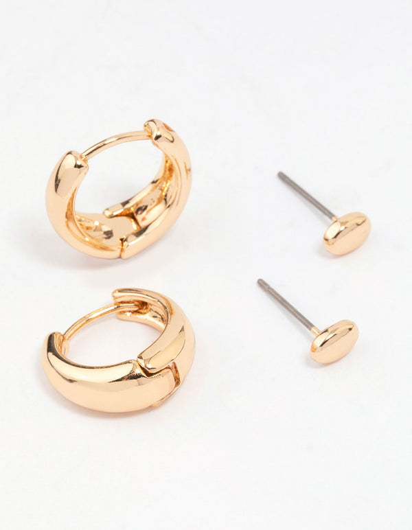 Gold Mixed Simple Stud & Hoop Earring 3-Pack
