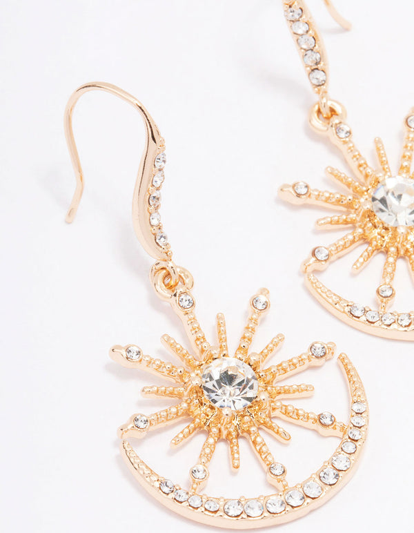 Gold Sunburst Drop Earrings