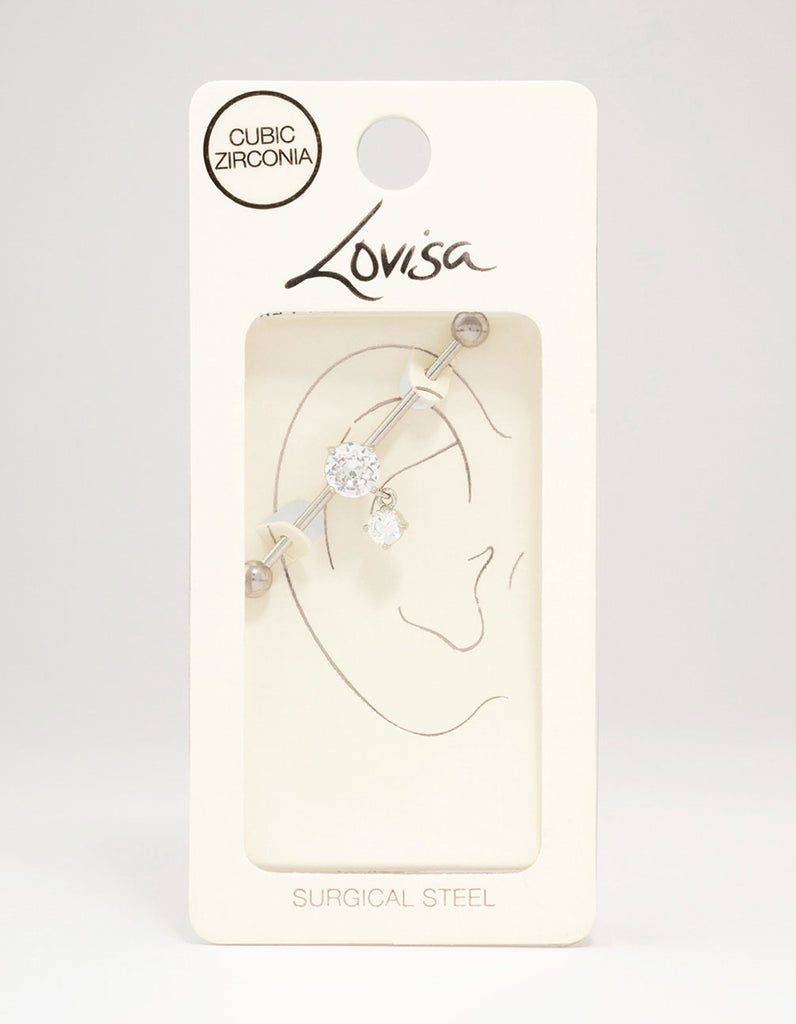Surgical Steel Cubic Zirconia Drop Piercing Industrial Bar Lovisa