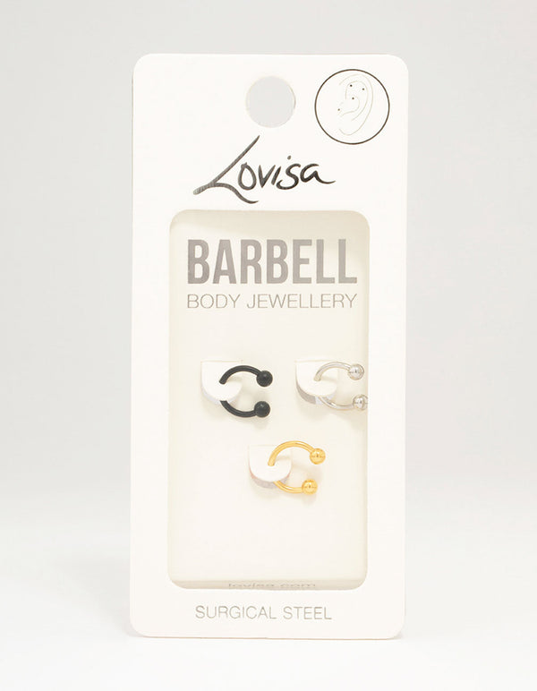 Mixed Surgical Steel Circular Barbell 3-Pack