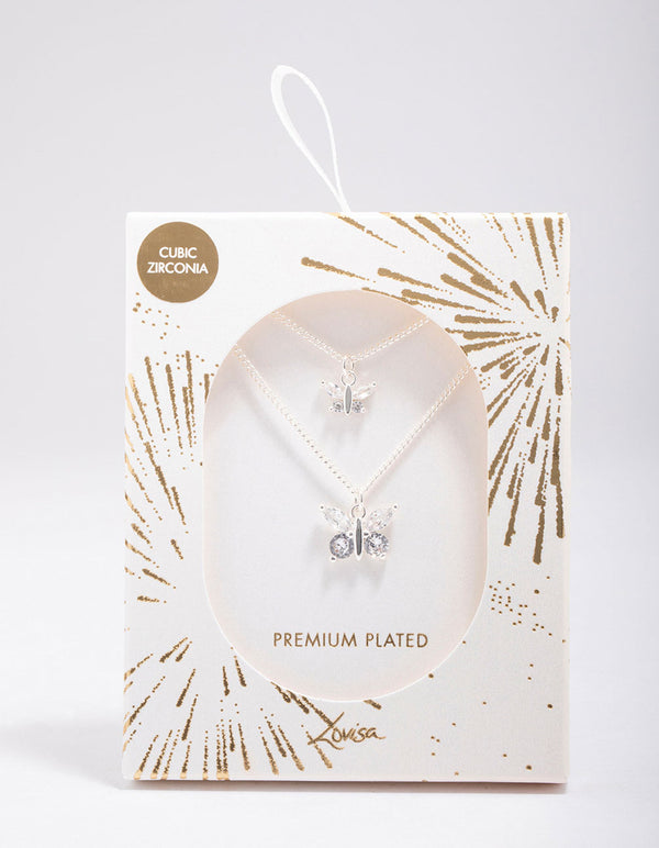Silver Plated Link Butterfly Pendant Necklace Pack