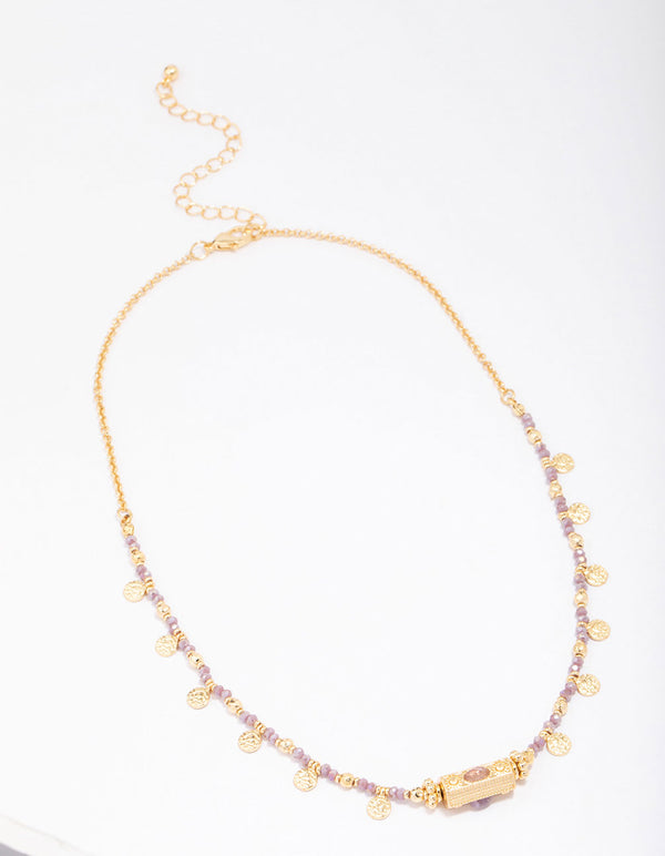 Gold Plated Semi-Precious Barrel Necklace