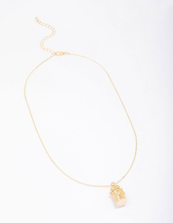 Gold Plated Barrel Pendant Necklace