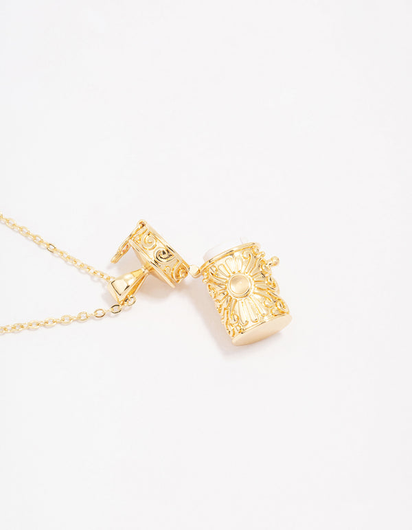 Gold Plated Barrel Pendant Necklace