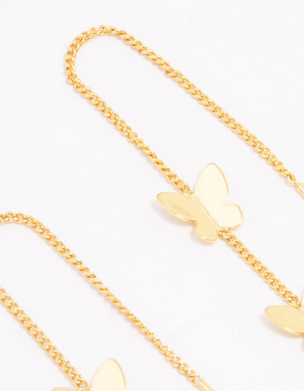 Gold Plated Butterfly Station Drop Earrings