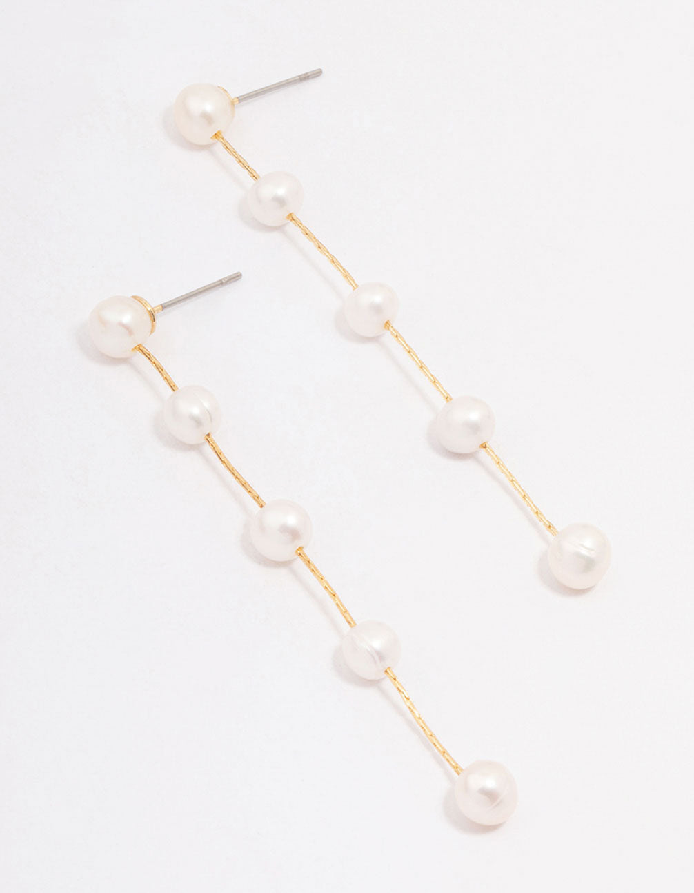 Gold Plated Freshwater Pearl Long Dainty Drop Earrings