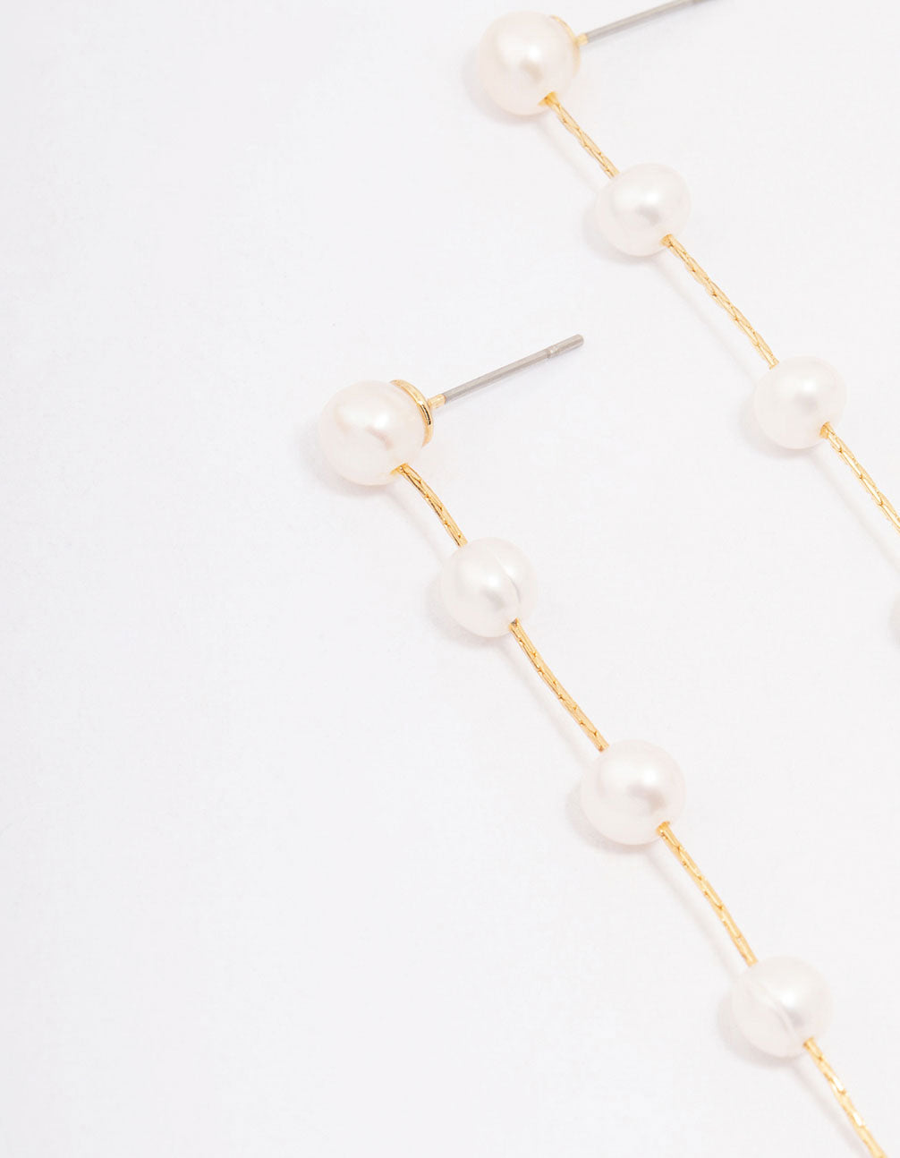 Gold Plated Freshwater Pearl Long Dainty Drop Earrings