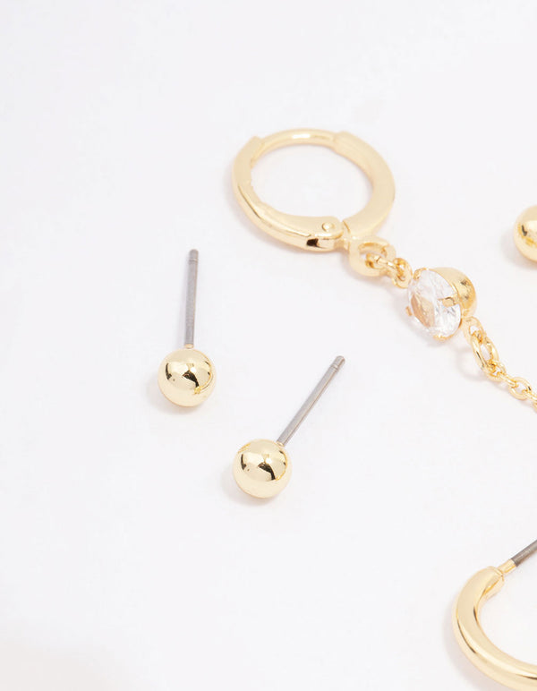 Gold Plated Baguette Hoop Chain Earring 3-Pack