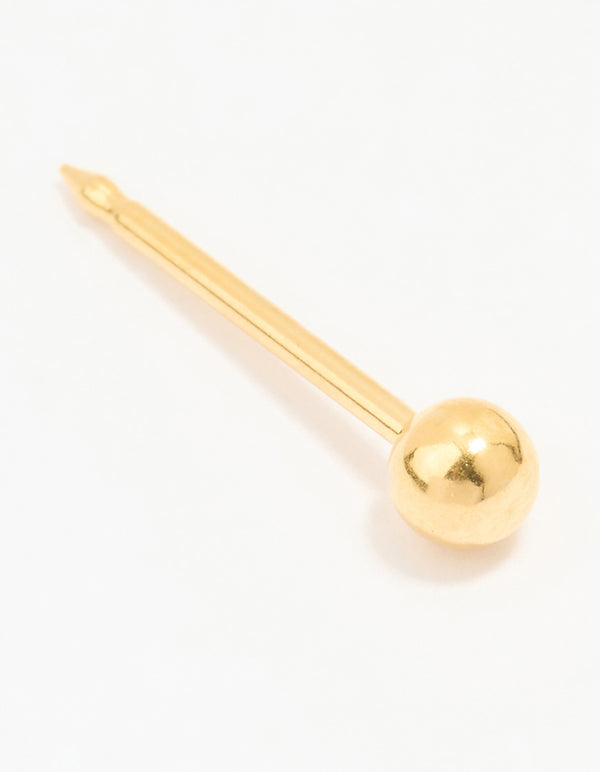 Featuring a ball design crafted from 24K gold plated surgical stainless steel with stud closure front view