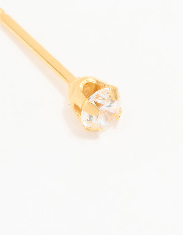 24K Gold Plated Surgical Stainless Steel 3MM Cubic Zirconia Piercing Stud