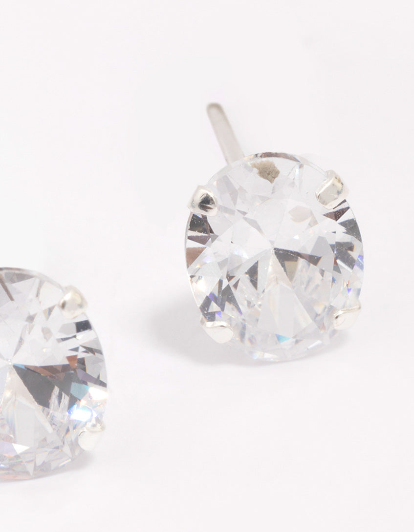 Sterling Silver Cubic Zirconia Large Oval Stud Earrings