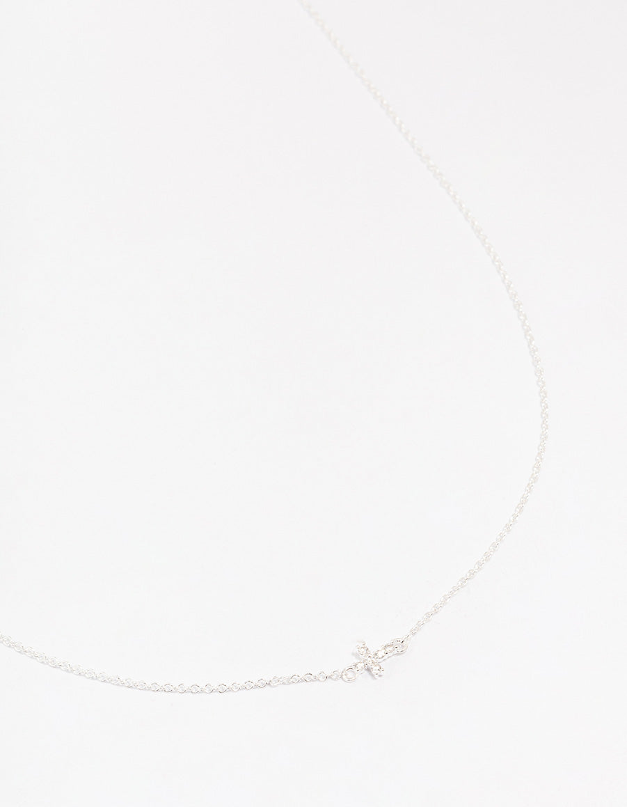 Sterling Silver Cubic Zirconia Mini Cross Pendant Necklace