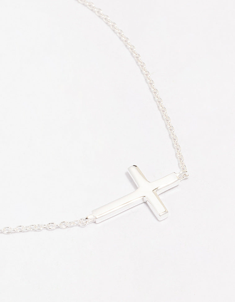 Sterling Silver Horizontal Cross Bracelet